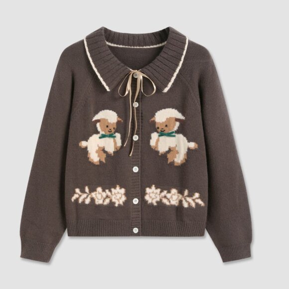 Cider Sweaters - Cider Knit Doll Collar Bowknot Sheep Cardigan XL